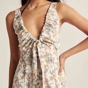 Abercrombie & Fitch Floral Midi Dress - Cream and Blue
